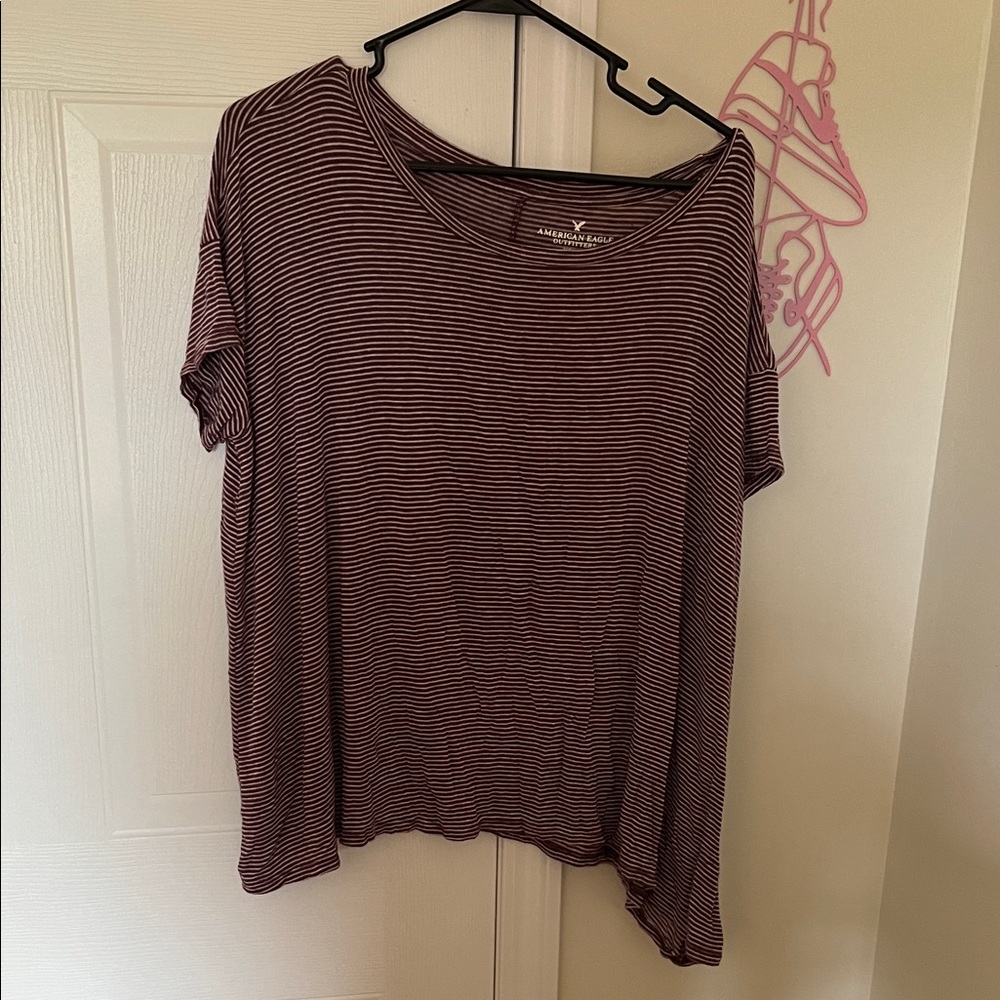 American Eagle Outfitters Women's Burgundy Striped Tee